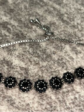 sterling silver Black Spinel Flower Bracelet